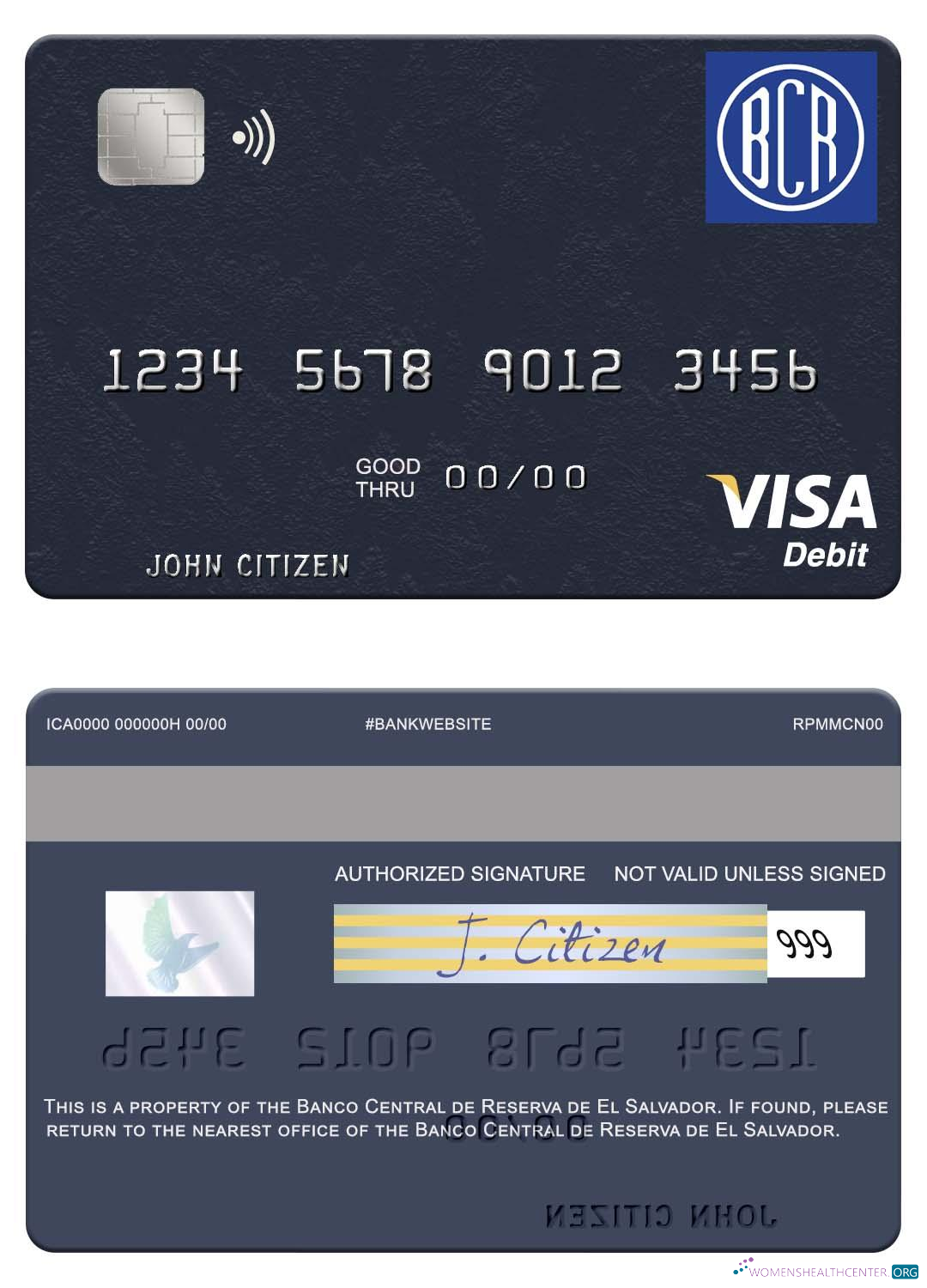 Download El Salvador Banco Central de Reserva de El Salvador visa debit card Photoshop template